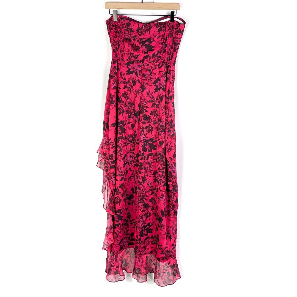 Amanda Uprichard Eden Gown Strapless Maxi Dress Floral Ruffle Pink Black Sz M - Picture 14 of 16